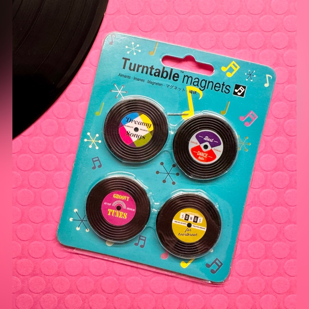 New Retro 60s 70s 80s Style Mini Music Record Novelty Fridge Magnets Set of 4